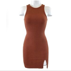Semi-Annual Sale|Brown Ribbed Mini Dress|New